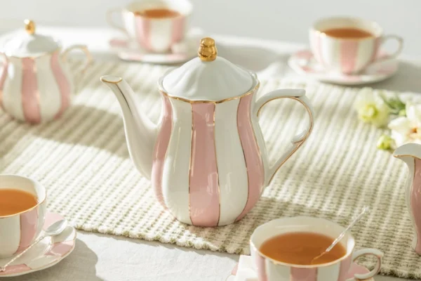 Pink & White Scalloped Porcelain Tea Set