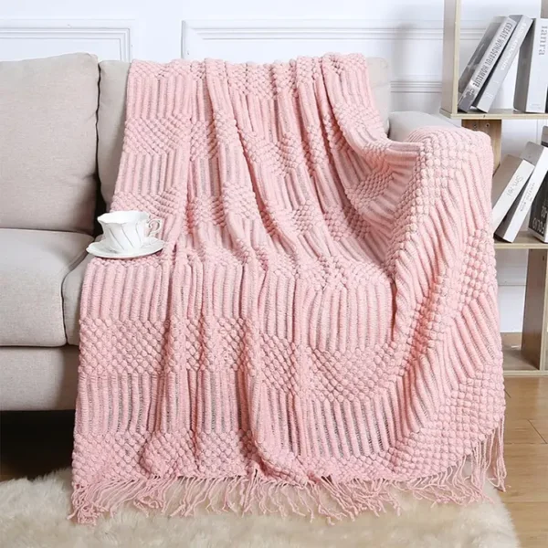 Waffle Stripe Knit Throw