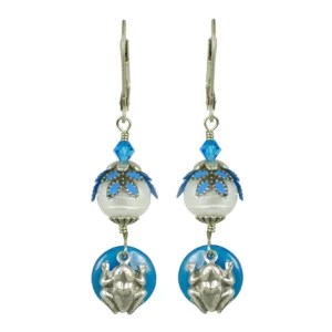 Fairyland: Hand Painted Frog & Lily Pad Pearl Glass Earrings